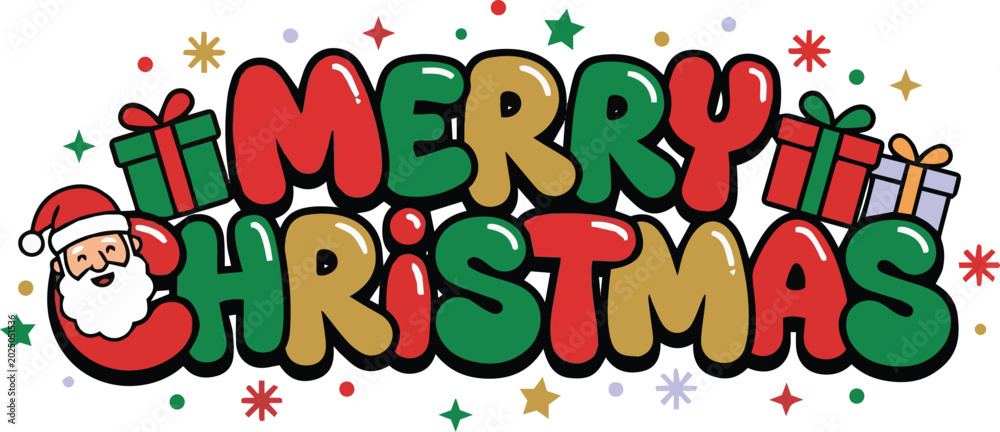 Fototapeta premium Cute Merry Christmas Urban Lettering with Santa Claus Theme