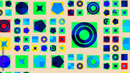 Colorful Geometric Abstract Pattern with Circles and Polygons