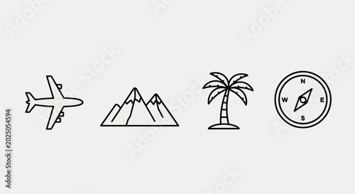 Travel and adventure icons on white