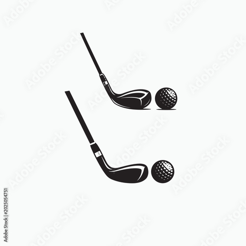 Two black golf clubs and golf balls on white background sport equipment