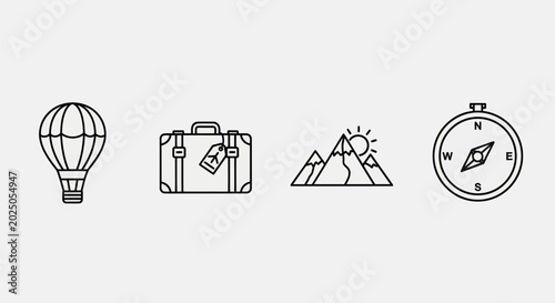 Travel and adventure icons on white