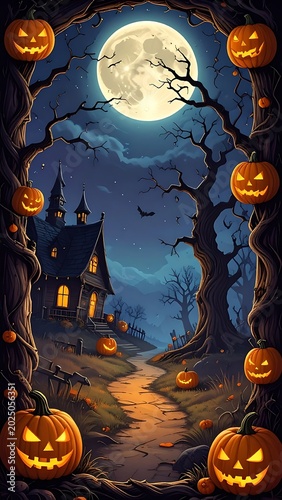 Spooky Halloween Night with Pumpkins.
