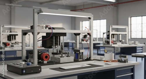 Modern Production Workspace with Advanced Scientific Equipment and Computer Setup