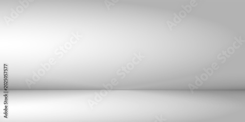Fotografia Realistic 3D vector product display background featuring a minimal white shelf, natural light glare, and smooth gradient room interior for premium packaging and photoshoot mockup concepts