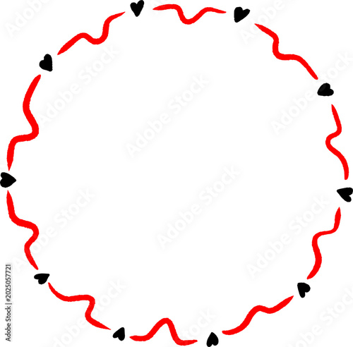Black and Red Heart Circular Frames, Round Romantic Border Vector Illustration