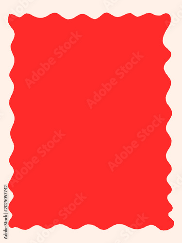 Red Wavy Text Box, Hand-Drawn Irregular Frame Outline Vector Illustration