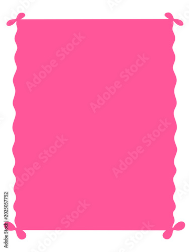 Hand-Drawn Wavy Frame with Pink Ribbons, Rectangle Text Box Blank Template Vector Illustration