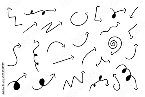 Hand-Drawn Black Arrow Set, Bold Brush Marker Arrows Isolated on White Background