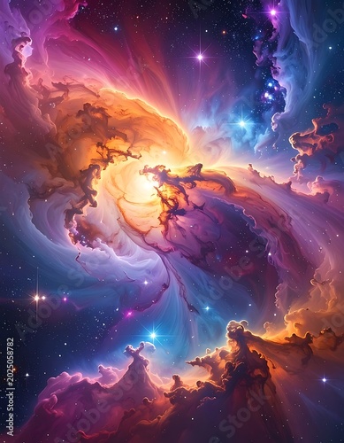 Vibrant Cosmic Nebula Galaxy Space Scene.