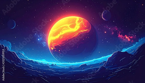 Vibrant orange planet in space.