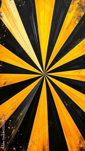Vibrant Yellow Black Sunburst Pattern Design.