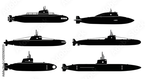 Tableau sur toile Silhouette Collection of Six Different Submarines