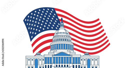 Foto US Capitol Building with American Flag Illustration