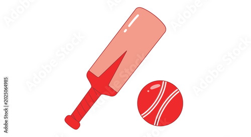 Bild auf Leinwand Cricket Bat and Ball Icon, Minimalist Sport Equipment Vector Graphic