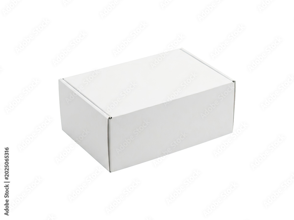 Fototapeta premium Blank white cardboard box isolated on transparent background, ready for packaging design, branding mockups, product presentations, and print-on-demand applications.