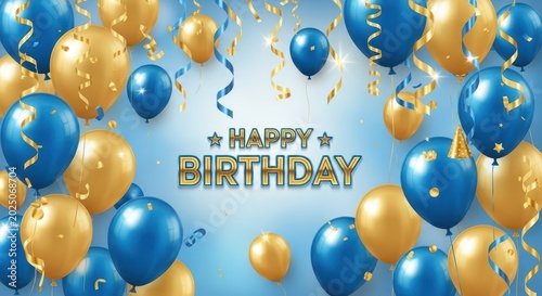 birthday celebration with blue and gold balloons and streamers party balloons birthday blue balloons