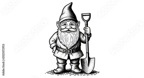Foto Garden Gnome with Shovel, Fantasy Character Illustration