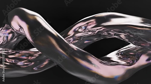 Abstract Metallic Liquid Flowing Twisted Shape Dark Background.