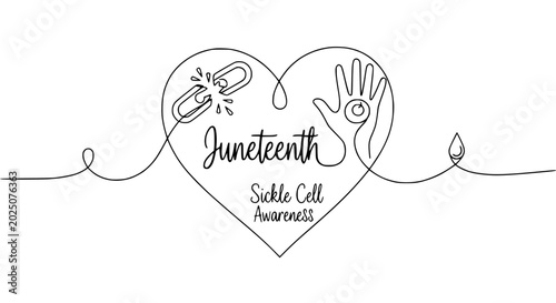Bild auf Leinwand Juneteenth Sickle Cell Awareness Heart Symbol with Broken Chain and Hand