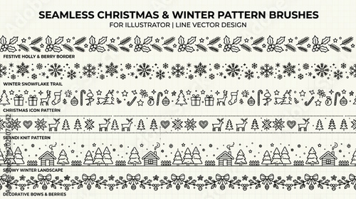 Seamless Christmas Winter Pattern Brushes for Illustrator Vector Design