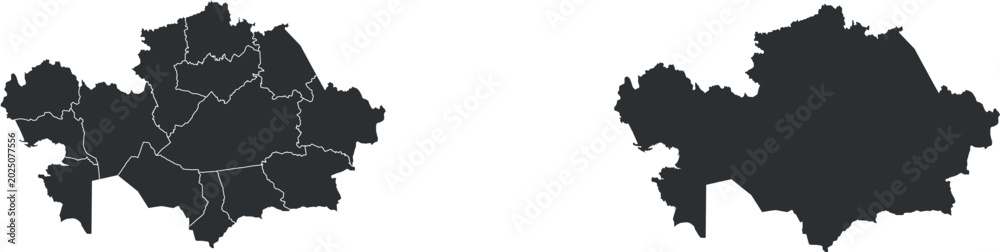 Obraz premium Vector Silhouette Map of Kazakhstan with Regional Borders and Solid Outline