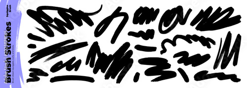 Obraz na płótnie Brush drawn inky scribbles and bold strokes, curly and wavy lines
