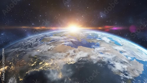 Stunning View of Earth from Space with Sunrise Over Europe.