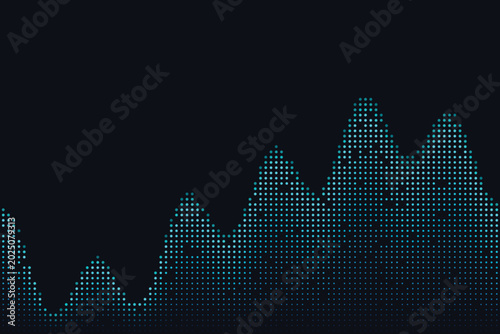 Εκτύπωση καμβά Abstract blue dotted waveform rising and falling against dark background, dots d