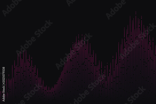 Fotografía Pink dot matrix graph showing fluctuating data trends on black background, pink