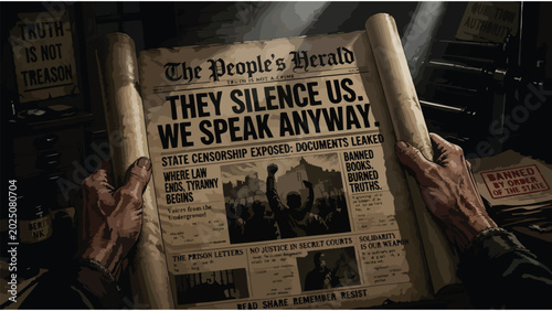 Quadro su tela Investigative Journalism Headline Poster - Freedom of Press Concept