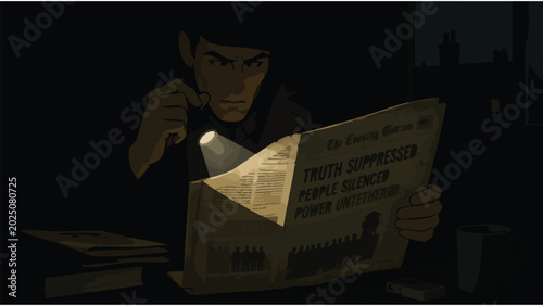 Tableau sur toile Detective Investigating Newspaper Clues | Noir Mystery Research