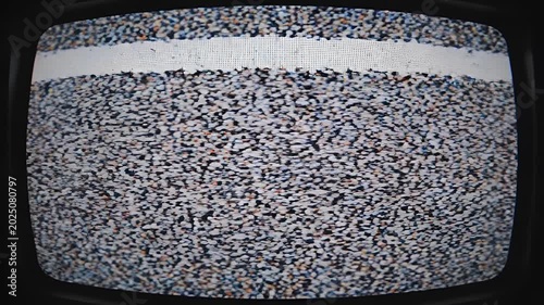 Vintage Television Static Screen with Horizontal Black Bar.