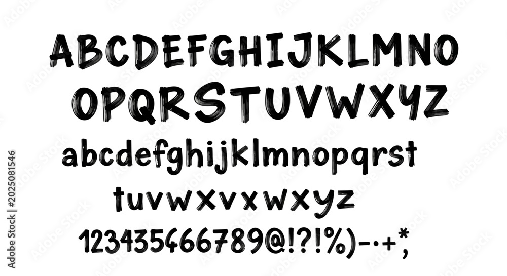 Obraz premium Handwritten Alphabet Letters and Numbers with Symbols.