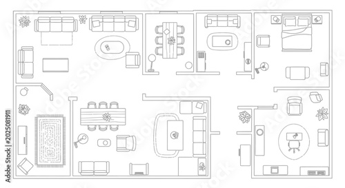 Tableau sur toile Modern Apartment Floor Plan Blueprint Design.