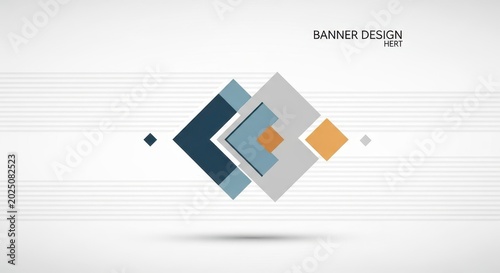 a colorful geometric banner design with shapes on a white background with gray lines and a subtle sh