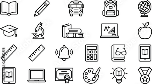 Canvastavla Collection of educational and schoolrelated icons including books