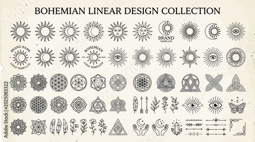 Fotografie Bohemian Linear Design Collection: Sun, Moon, Geometric, Nature Elements