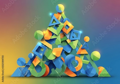 Colorful Abstract Geometric Sculpture with Vibrant Background.