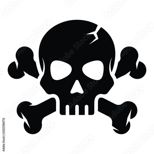 Foto Black skull and crossbones symbol for warning or danger  sign of pirate or poiso