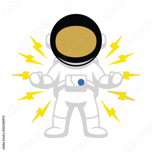 Εκτύπωση καμβά Angry astronaut in white spacesuit with yellow lightning bolts