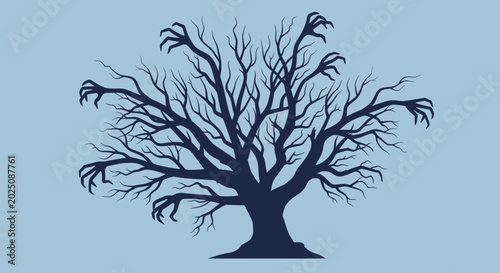 Tableau sur toile Spooky Tree Silhouette with Claw Hands Branches on Blue Background