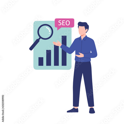vector illustration of business man with business chart
