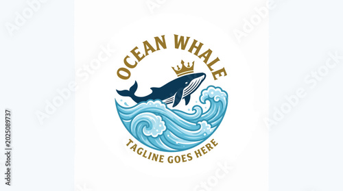 Tableau sur toile stylized whale logo in a circular emblem