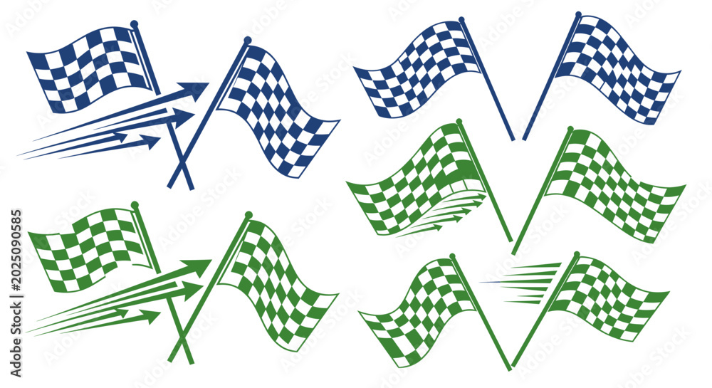 Fototapeta premium Racing Flags Set, Checkered Flags, Speed, Victory, Competition, Sports