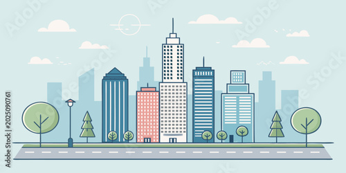 Modern Flat City Skyline Vector Illustration, Minimal Urban Landscape Background Design
