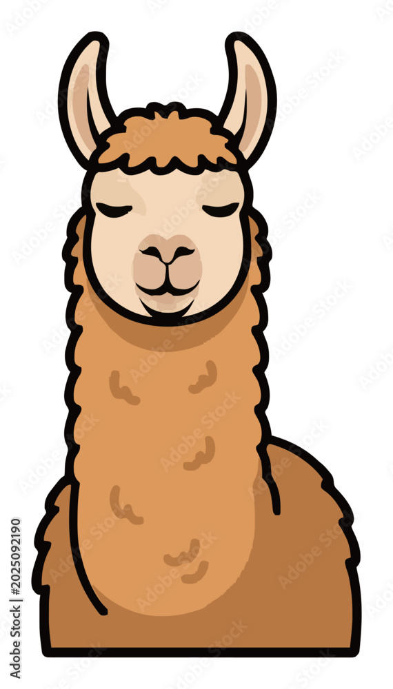 Fototapeta premium Sleeping alpaca front view flat vector character. Generative AI