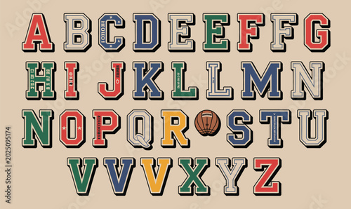Vintage Varsity Alphabet Vector Set for College Basketball Sports and T-shirt Apparel Design