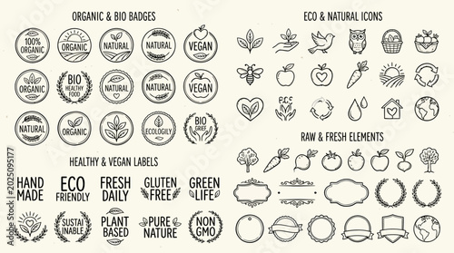 Organic Eco Friendly Labels, Badges, Icons and Elements for Natural Products