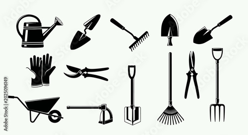 Foto Collection of Garden Tools and Equipment Icons.