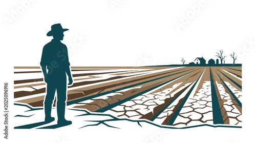 Bild auf Leinwand Farmer surveys drought-stricken farmland